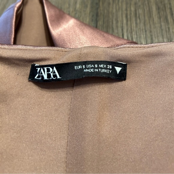 Zara Satin Bandeau Strapless Corset Top Metalic brown champagne color - Picture 8 of 8